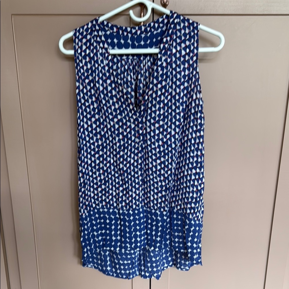 Boden Geometric Blue Sleeveless Top with Hi-Lo Hem (6)